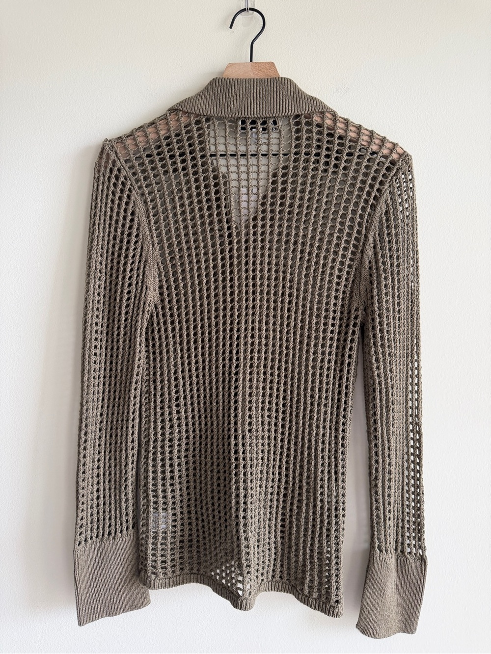 Anthropologie DH New York Open-Stitch Cardigan Sweater Olive Mesh Knit NWT Small - Picture 7 of 11